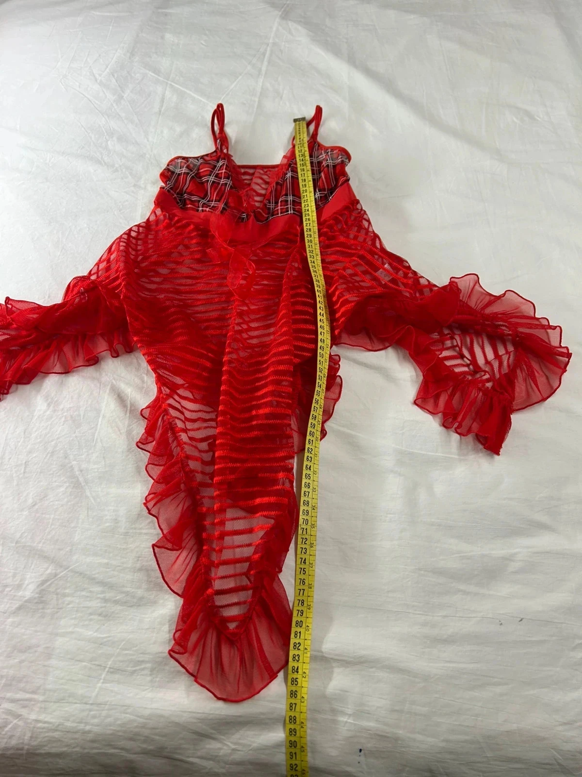 Vestido curto vermelho com renda coquete vintage em poliamida – photo 8